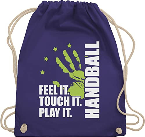 Shirtracer Turnbeutel Rucksack - Handball EM 2026 Trikot Ersatz - Feel it. Touch it. Play it. - weiß - Unisize - Lila - handballbeutel handballer kinderturnbeutel sport tasche kinder hanball beutel