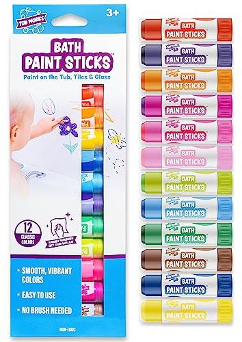 Tub Works® Bath Paint Sticks™ Bath Toy, 12 Count | Nontoxic, Washable Bathtub Paint for Kids & Toddlers | Twistable Sticks Draw Smoothly on Tub Walls | Smooth, Vibrant Alternative to Bath Crayons