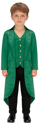 Choomomo Kids Boys Girls Medieval Steampunk Tuxedo Halloween Vampire Tailcoat Jacket Victorian Frock Coat Dark Green 12 Years