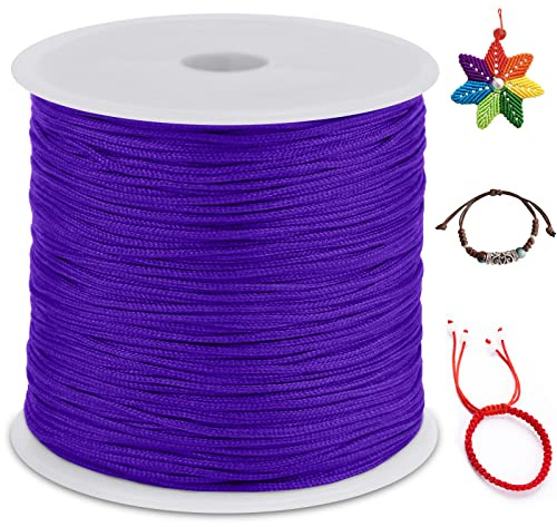 LEREATI 0.8mm Filo Nylon per Braccialetti, 100m Cordoncino per Braccialetti Coda di Topo Cordoncino Natalizio, Macrame Corda per Collane Perline Gioielli Fai da Te (Viola Intenso)