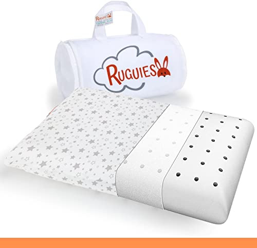 RUGUIES- Viskoelastisk kudde för barn och spädbarn, allergivänlig och andas- Barnkudde- Tvättbart överdrag i bomull-OEKO-TEX- Från 1 till 10 år XL (58x32cm)- Reseväska ingår. (58x32x7cm, STARS)