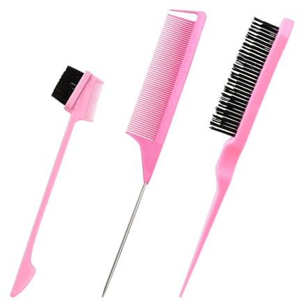 JOYSKY 3-in-1 Slick Back Hair Brush Set - Edges & Teasing Brushes, Back Combing, Salon & Home Use (Pink)