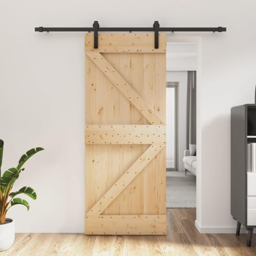 NITCA Schiebetür Komplettset Mit Tür Holzschiebetür Schiebetür Holz mit Beschlag 85x210 cm Schiebetürsystem Komplett-Set Schiebetüren Komplettset Holz Für Eingangsbereich Massivholz Kiefer-8
