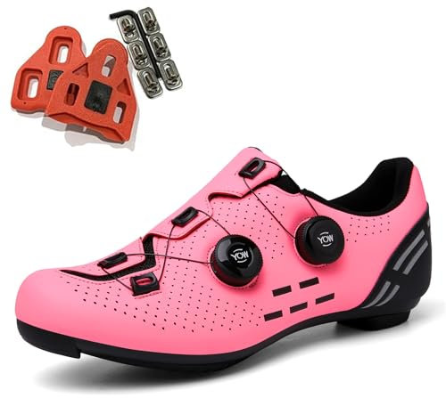 SDEQA Fahrradschuhe Herren Radschuhe Rennrad Schuhe Kompatibel mit Peloton Look SPD SPD-SL Delta Lock Pedal Atmungsaktive Radsportschuhe Reitschuhe,Rosa,41 EU