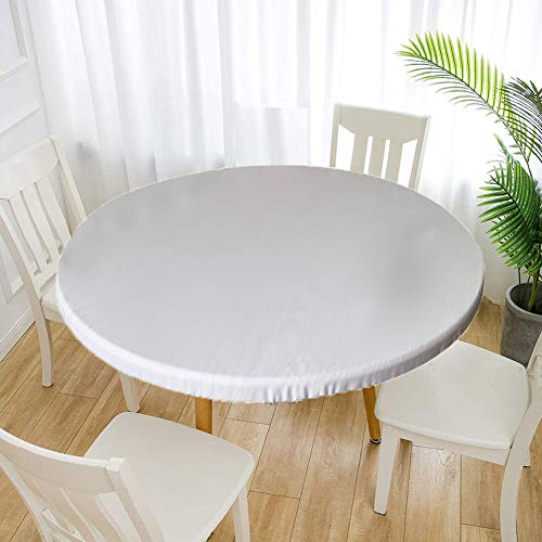 Cozomiz Elastische Tischdecke Gartentischdecke Rundtischdecke wasserdichte rutschfeste Abwischbar Schmutzabweisend Tischdecke Weiß 110cm Runde Enge Passform