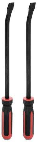 HARFINGTON 2pcs Angled Tip Pry Bar 18 Inch CR-V Curved Screwdriver Pry Bars with Strike Cap Non-Slip Handle for Lifting and Prying