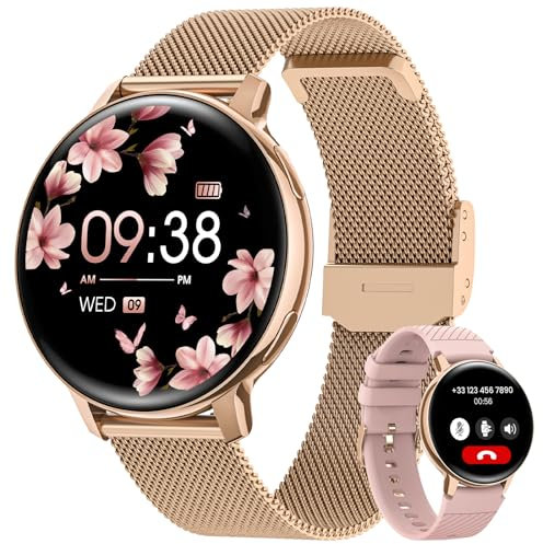 NAIXUES Smartwatch Damen mit Telefonfunktion, 1,39 Touchscreen Fitnessuhr 120+ Sportmodi Menstruationszyklus Pulsuhr SpO2 Schlafmonitor, IP68 Schrittzähler Fitness Tracker für iOS Android Roségold