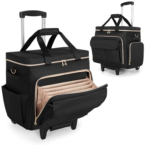 LUXJA Rolling Teacher Bag with Laptop Compartment and Detachable Dolly, Multifunctional Rolling Briefcase with Accordion File Area (Patented), Black