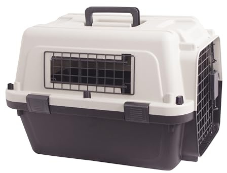 FOURPAW Hunde-/Katzenkiste aus Kunststoff, tragbar, für Reisen, Haustierhütte ohne Rad für Hunde/Katzen, klein, Hellbraun