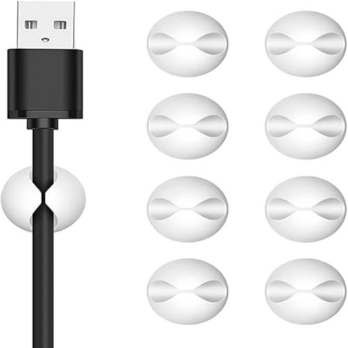 Organizador de Cables de Silicona, Clips Sujeta cables Adhesivo Mini para Escritorio. Portacables Abrazadera hasta 3mm de Grosor. Sujetacables, Organizador, Recoge Cables (Blanco)