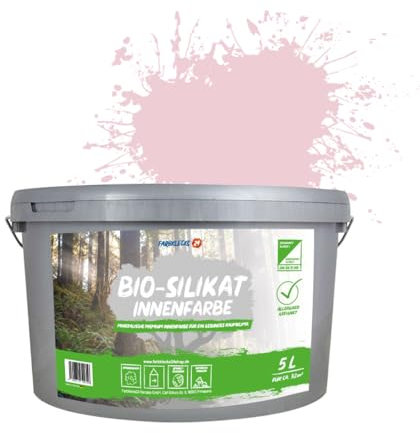 Farbklecks24 Bio-Silikat Innenfarbe Color 5L Pastell Pink, Wandfarbe, Silikatfarbe innen, für Allergiker empfohlen
