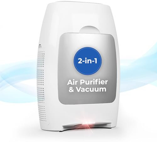 EyeVac Air 2-in-1 HEPA Air Purifier & Touchless Vacuum Automatic Dustpan - Ultra Fast & Powerful - Covers 600 Sq ft - Corded Canister Vacuum, Bagless, Automatic Sensors, 1000 Watt (White/Silver)