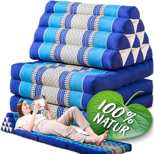 Namasdee Thaikissen 3 Auflagen 175x50x8cm mit 100% natürlicher Kapokfüllung (Blau)