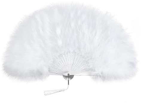 Vintage Feather Fans 50cm Folding Hand Fans with White Feathers for Women's Wedding