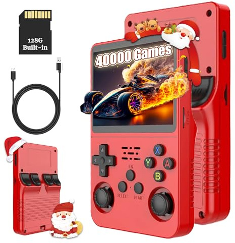 KINMRIS R36S Retro Handheld Spielkonsole, Retro Konsole 3,5-Zoll-IPS-Bildschirm, 128 G über 40.000 Spiele, tragbare Spielkonsole für Kinder und Erwachsene, unterstützt mehrere Emulatoren (Dunkelrot)
