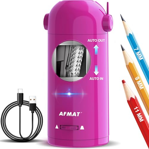 Taille-crayon électrique entièrement automatique avec réservoir, pour crayons de 7 à 11,5 mm, portable et sûr, rechargeable pour la maison, le bureau, l'école, violet