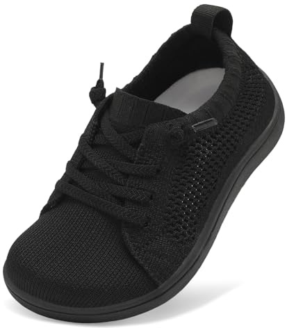 JOINFREE Shoes for Toddler Boys Girls Wide Fit Barefoot Running Shoes Kids Zero Drop Minimalist Walking Shoes Outdoor Breathable Comfortable Slip-On Trainers Black 12 Child