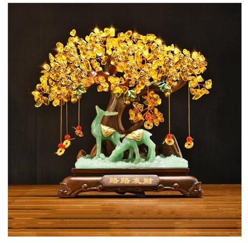 Edelstein Baum Kristallbaum, Glücksbringer, Geldbaum, Feng Shui, Bonsai for Glück, Geld, Reichtum, Wohlstand und Erfolg, Citrin-Edelsteinbaum Geldbaum Feng Shui(Green,Mittel)