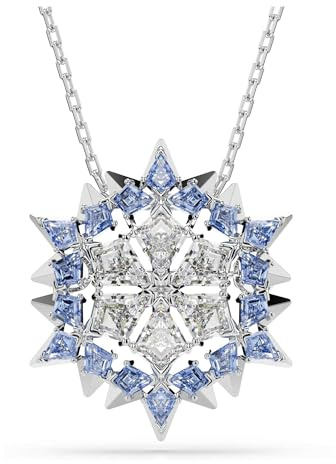 Swarovski Set collier pendentif et broche, issu de la collection Magic, design flocon de neige, cristaux Zirconia bleus, chaîne en métal rhodié