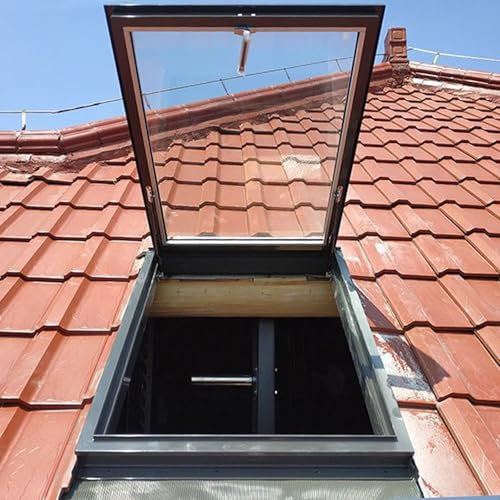 Skylight Egress Window Replacement - Aluminum Alloy Rainproof Basement Window with Double-Layer Tempered Glass for Sun Room, Attic, and Roof Hatch (80° LxW 50x9)