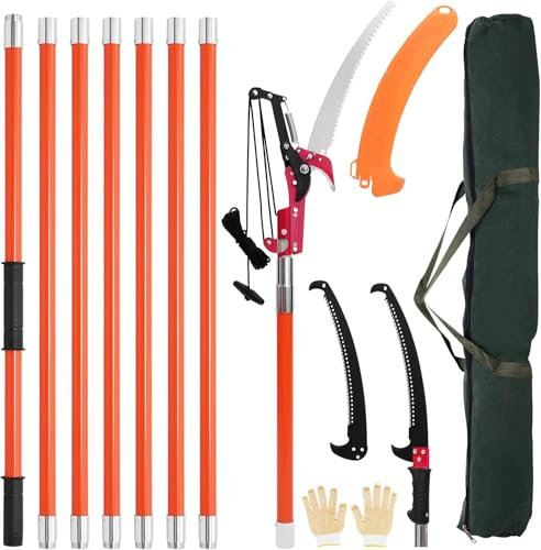 Podadora Telescópica de Altura Profesional, Pertiga Telescópica Ajustable 2.24-8.24m, Cortasetos Telescópico con Hoja de Aleación de Acero Inoxidable, Podadora de Altura para Jardinería, Poda de Árbol