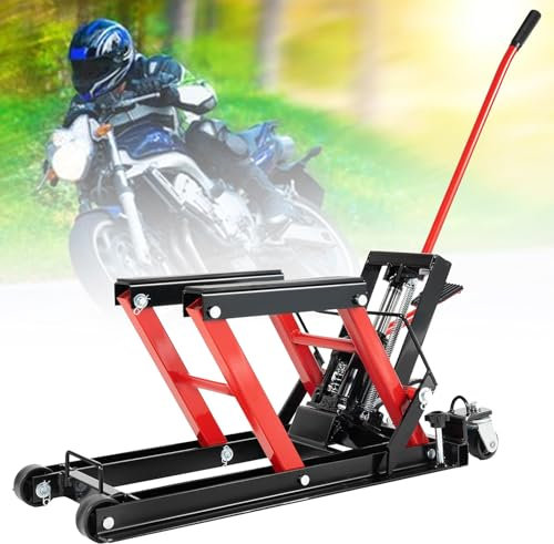 NVYAZJ Martinetto Idraulico per Moto, Elevatore a Cavalletto con Ruote E Maniglia a Pedale, capacità di Carico di 1500 Libbre, Perni di Sicurezza a 3 Posizioni, Piano di Lavoro in Gomma Testurizzata