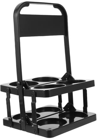 IWOWHERO Portavasos Plegable para Cerveza y Botellas, Cesta Portátil Negra para 4 Botellas, Material Resistente, Diseño Compacto y Ligero, Adecuado para Picnic y Barbacoa, 1 Unidad
