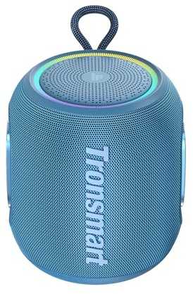 Tronsmart T8 Mini Altavoz Portátil Bluetooth Potente, 16W Potencia, IPX7 Impermeable, 20H Duración, Conexión estéreo, Compatible SD/AUX, Ideal para Fiestas, Viajes y Exteriores, Azul