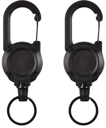 2 PCS Outdoor Convenient Spring Buckle - Heavy Duty Lanyard Badge Reel with Steel Cord,Lanyard Retractable,Retractable Keyring,Extendable Key Chain,ID Badge Holder & Belt Clip for Outdoor,Work(Black)