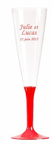 Flauti da champagne riutilizzabili in PVC, 20 cm, piedi staccabili colorati, set di 10, traslucidi e lucidi, adatti per lavastoviglie, 12 colori disponibili, decorazione per feste e matrimoni (rosso)