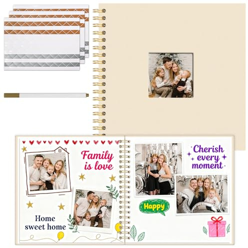 Vienrose Scrapbook-Fotoalbum 25,5x25,5 cm, Leinen, 20 Blatt, 40 Seiten | DIY Erinnerungsbuch, weißen Seiten, mit Zubehör für Hochzeit, Baby, Reisen, Weihnachten
