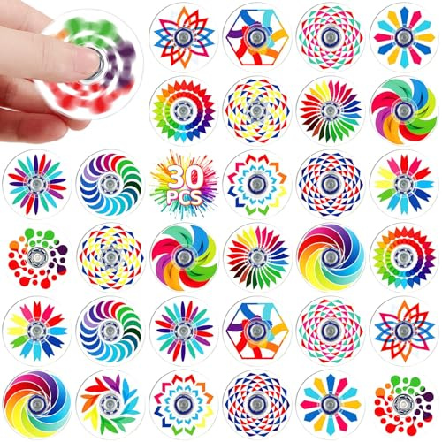 SCIONE 30-pack mini regnbåge fidget spinners för barn, minipriser för paketleken, sensoriska leksaker, roliga presenter – klassrumsbelöningar, födelsedagspresenter (4 cm)