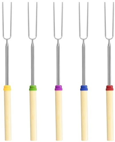 5 Pack Marshmallow Roasting Sticks, 32in Long Extendable Forks | for Marshmallow, Hot Dogs, Camping, BBQ, Grill