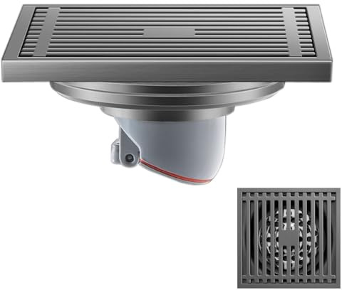 VNLCPX Edelstahl Bodenablauf Quadratisch, Geruchsverschluss Bodenablauf Dusche Grau 100mm x 100mm, Floor Drain für Badezimmer Toilette Badewanne Balkon