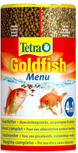 Tetra Goldfish Menu - 4in1 Fischfutter-Mix mit Crisps, Flocken, Granulat und Daphnien für alle Goldfische und andere Kaltwasserfische, 250 ml Dose