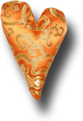 Candi Andi Handmade 4 Heart Shaped Sachet Pillow - Flax Seed Filled - Colorful Satin Brocade - Lavender Scented - Antique Apricot - SH4-AA