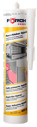 Förch Powerkleber Hybrid - 450g - besitzt als Montageklebstoff an verschiedenen Metallen, Holzwerkstoffen, Duro- und Thermoplasten, Baumaterialien, Natursteinen, Keramik, pulverbeschichteten Materialien und Glas ausgezeichnete Haftung