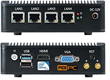 Intel Celeron Quad Core J1900 4 LAN PICO PC con WiFi, HDMI NIC Firewall Router sin ventilador Mini PC computadora de escritorio (WiFi, 8 GB de RAM / 500 GB SSD)