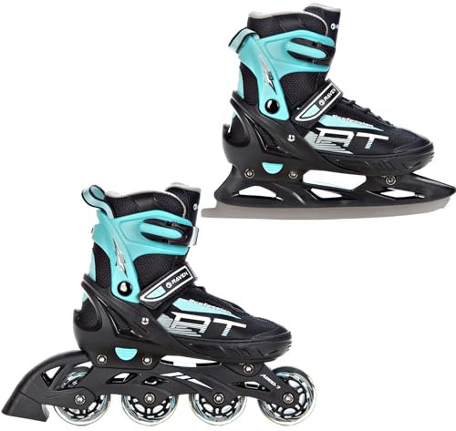 RAVEN Profession 2in1 Schlittschuhe Inlineskates Inliner für Kinder und Erwachsene verstellbar (Black/Mint, 38-42 (25cm-27,5cm))