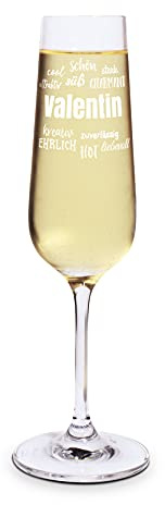 printplanet® Graviertes Sektglas - Leonardo® Sektglas mit Gravur (mit Name oder Text personalisiert) - Design Positive Eigenschaften