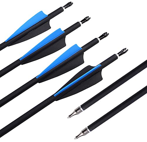SHARROW 12x Carbonpfeile 30 Zoll Bogenpfeile Jagd Pfeile für Bogen Spine 500 für Recurvebogen Compound Bogen (Blau)