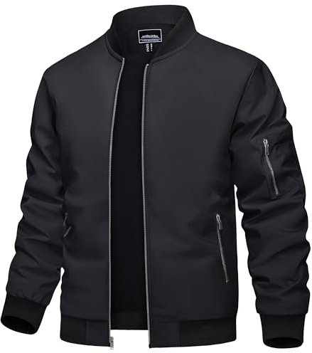 TACVASEN Giubbotto Uomo Leggera Primavera Autunno Elastica Polsini Nero