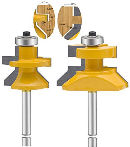LEATBUY-TECH 1/4-Inch Shank Tongue and Groove Flooring Router Bit Set 2 PCS,V-Notch Wainscotting and Flooring Matched Router Bits Set with Edge Banding(1/4-Bevel)