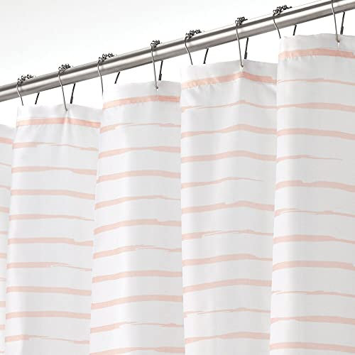 mDesign Rideau de Douche Imperméable - Motif à Rayures Moderne pour Baignoire - Tissu Facile d'Entretien - Blanc/Rose Clair