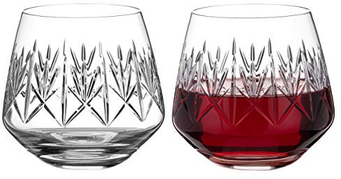 DIAMANTE Stemless Red Wine Glasses Pair ‘Windsor’ – Crystal Wine Glasses with No Stem All Purpose stemless Glass– Box of 2 (5419.832)