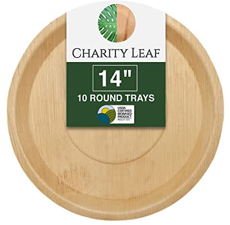 Charity Leaf – Einweg-Palmblatt, Tiefe Platte wie Bambus, runde Platte, Serviertablett | Hochzeiten, Wurstwaren und Catering | Rund 35 cm (10 Tabletts)