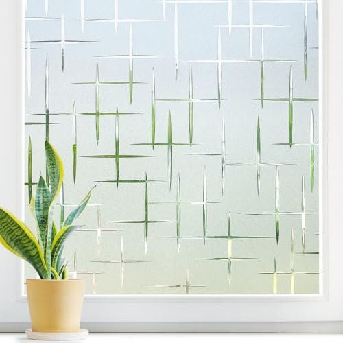 DOWELL Sichtschutzfolie Fenster Folie Sichtschutz Fensterfolie 90x200cm, Selbsthaftend Blickdicht Motiv Klebefolie Milchglasfolie Scheibenfolie für Bad Duschkabine Glastüren Badfenster Sterne