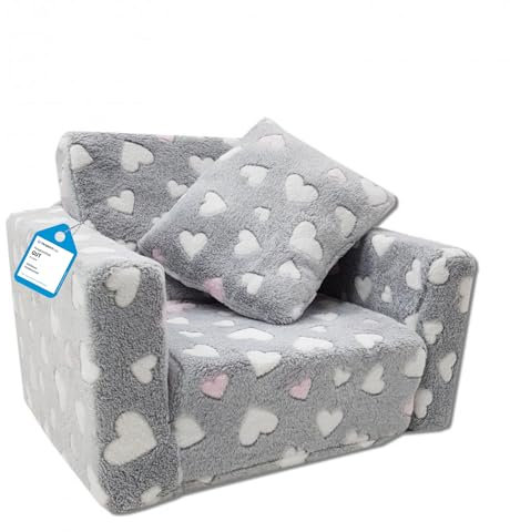 Odolplusz Kindersessel Mini-Sessel Kinderstuhl Relaxsessel Kuschelsessel (Herzen grau + Weiss/pink)