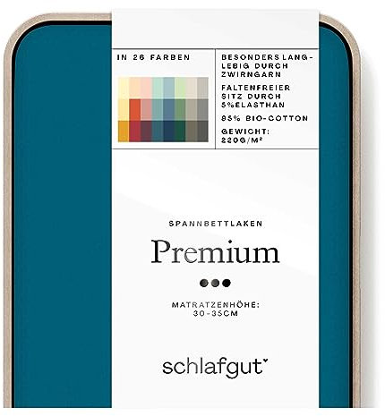Schlafgut Premium Spannbettlaken 180x200cm bis 200x220cm Petrol Deep, Spannbetttuch aus weicher Biobaumwolle