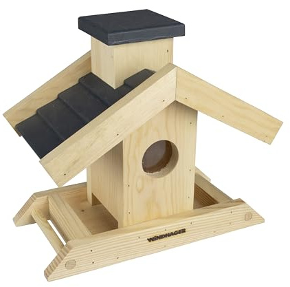 Windhager silo per mangiatoie per uccelli Finca - in legno di pino, volume di riempimento 1,25 L - mangiatoia per uccelli, casetta uccellini da esterno